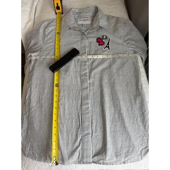 Karl Lagerfeld Paris limited Edition Striped Statement button down boho Sz L - Picture 6 of 8